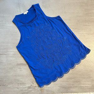 Thyme And Honey | Blue Embroidered Sleeveless Top | Small